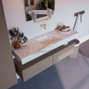 Mondiaz ALAN-DLUX Ensemble de meuble - 150cm - meuble Smoke mat - 2 tiroirs - Lavabo Cloud Frappe suspendu - vasque Centre - 0 trous de robinet SW804958