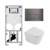 QeramiQ Dely Toiletset - 36.3x51.7cm - diepspoel - rimless - Geberit UP320 inbouwreservoir - softclose toilet zitting - 35mm - gunmetal bedieningsplaat - rechthoekige knoppen - mat wit SW1235382