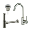 FortiFura Calvi Kit robinet lavabo - robinet haut - bec rotatif - bonde clic clac - siphon design - Inox brossé PVD SW915275