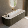 Mondiaz KURVE-DLUX Ensemble de meuble de salle de bains - 135x46x40cm - 1 tiroir - 1 porte - lavabo solid surface - droit - sans trou de robinet - Shadow SW1414561