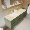 Mondiaz VICA-DLUX ensemble de meuble de salle de bain - 150cm - meuble sous-vasque armée - 4 tiroirs - lavabo encastré nuage double - sans trous de robinet - version haute de 60cm - opalo SW1086490