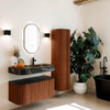 MONDIAZ THOR-DLUX 100cm meuble de salle de bains arrondi gauche + droite couleur Ruby avec 1 tiroir et 2 portes. Vasque suspendue CLOUD Droite 1 trou de robinet couleur Lava. SW1467414