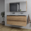Adema Chaci Ensemble de meuble - 120x46x57cm - 2 vasques en céramique noire - sans trous de robinet - 2 tiroirs - armoire de toilette - cannelle SW856585