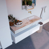 Mondiaz ALAN-DLUX Ensemble de meuble - 130cm - meuble Talc mat - 2 tiroirs - Lavabo Cloud Frappe suspendu - vasque Droite - 0 trous de robinet SW805056
