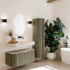 MONDIAZ THOR-DLUX 100cm meuble de salle de bains arrondi gauche + droite couleur Shadow avec 1 tiroir et 2 portes. Vasque suspendue CLOUD Droite sans trou de robinet couleur Frappe. SW1467434