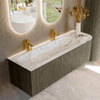 Mondiaz KURVE-DLUX Ensemble de meubles de salle de bains - 145x46x40cm - 1 tiroir - 1 porte - plan vasque solid surface - gauche - 2 trous de robinet - Shadow SW1414587