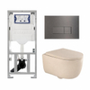 QeramiQ Dely Swirl Toiletset - 36.3x51.7cm - Geberit UP320 inbouwreservoir - met Burda frame - 35mm zitting - gunmetal bedieningsplaat - rechthoekige knoppen - mat beige SW1138591