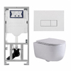 QeramiQ Dely Swirl Toiletset - 36.3x51.7cm - diepspoel - rimless - Geberit UP320 inbouwreservoir - met Burda frame - slim zitting - mat witte metalen bedieningsplaat - rechtehoekige knoppen - mat wit SW1126110