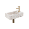 FugaFlow Eccelente Pietra Ensemble de fontaine - 40x22x10cm - trou de robinet à droite - robinet de fontaine en laiton brossé PVD - bouchon de vidange - siphon abaissé - beige mat SW1468988