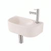 QeramiQ Fuente Fontein - 40x22x12cm - glad - halfrond - fonteinkraangat rechts - keramiek - fonteinkraan geborsteld RVS - verlaagd sifon - afvoerplug - linnen SW1583237