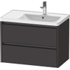 Duravit Ketho.2 Wastafelonderbouwkast - met 2 laden - voor waskom rechts - 78.4x45.5x54.9cm - met grepen antraciet - grafiet supermat SW772345