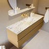 Mondiaz VICA-DLUX ensemble de meuble de salle de bain - 150cm - meuble sous-vasque oro - 2 tiroirs - lavabo encastrée cloud milieu - sans trous de robinet - version haute de 60cm - glace SW1088268