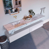 Mondiaz ALAN-DLUX Ensemble de meuble - 200cm - meuble Cale mat - 2 tiroirs - Lavabo Cloud Glace suspendu - vasque Gauche - 0 trous de robinet SW805799