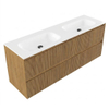 Saniclass Holz Atelier Badkamermeubelset - 160x45x61.5cm - Flow solid surface wastafel wit - 2 wasbakken - 2 kraangaten - 4 lades - mat eiken natural (hout) SW1478453