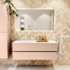 MONDIAZ VICA Ensemble meuble de salle de bains - 130cm - meuble bas rosee - 2 tiroirs - lavabo moon gauche - sans trous de robinet - version haute 60cm - talc SW1080346