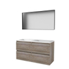 Basic-Line ensemble de meubles de salle de bain 120x46cm sans poignée 4 tiroirs lavabo acrylique 2 trous de robinetterie miroir cadre aluminium noir mat tout autour mfc scotch oak SW639639