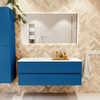 Mondiaz VICA ensemble de meuble de salle de bain - 130cm - meuble sous-vasque jeans - 2 tiroirs - lavabo moon gauche - 1 trou de robinet - couleur talc - miroir LED - version XL 60cm haut SW1092127