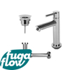 FugaFlow Eccelente Sobrado ensemble de robinets de lavabo avec robinet de lavabo sur pied bas, bouchon toujours ouvert et siphon design chromé SW1124042