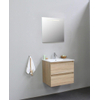 Basic Bella Meuble lavabo céramique avec 1 trou de robinet avec miroir avec éclairage 60x55x46cm Flat Pack Chêne SW538907