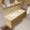 Mondiaz VICA-DLUX ensemble de meuble de salle de bain - 130cm - meuble sous-vasque oro - 4 tiroirs - lavabo encastré cloud double - sans trous de robinet - version haute de 60cm - frape SW1089118