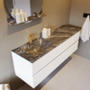 Mondiaz VICA-DLUX ensemble de meuble de salle de bain - 150cm - meuble sous-vasque talc - 4 tiroirs - lavabo encastré cloud gauche - 1 trou de robinet - version haute de 60cm - lave SW1090156