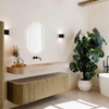 MONDIAZ THOR-DLUX Meuble de salle de bains 160cm arrondi gauche + droite couleur Dusk avec 1 tiroir et 2 portes. Vasque suspendue CLOUD Milieu sans trou de robinet couleur Saba. SW1465327
