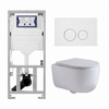 QeramiQ Dely Swirl Toiletset - 36.3x51.7cm - Geberit UP320 inbouwreservoir - met Burda frame - slim zitting - glans witte bedieningsplaat - ronde knoppen - glans wit SW1126085