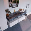 Mondiaz ALAN-DLUX Ensemble de meuble - 130cm - meuble Cale mat - 2 tiroirs - Lavabo Cloud Lava suspendu - vasque Centre - 1 trou de robinet SW808235