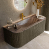 MONDIAZ KURVE-DLUX Meuble de salle de bains 120cm arrondi Gauche + Droite couleur Shadow avec 1 tiroir et 2 portes. Lavabo BIG SMALL Central 1 trou de robinet Oza. SW1432864