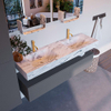 Mondiaz ALAN-DLUX Ensemble de meuble - 150cm - meuble Plata mat - 1 tiroir - Lavabo Cloud Glace suspendu - vasque Gauche et droite - 2 trous de robinet SW806257