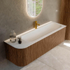 MONDIAZ KURVE 145cm Meuble salle de bain avec module 25 G - couleur Walnut - 1 tiroir - 1 porte - vasque BIG LARGE droite - 1 trou de robinet - Talc SW1138283