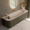 MONDIAZ KURVE-DLUX Meuble de salle de bains 160cm courbure Gauche + Droite couleur Shadow avec 1 tiroir et 2 portes. Lavabo BIG MEDIUM Centre sans trou de robinet Nata. SW1432295