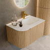 MONDIAZ KURVE-DLUX Meuble de salle de bains 75 cm avec module 25 L couleur Oak avec 1 tiroir et 1 porte. Lavabo GRUNNE à droite 1 trou de robinet couleur Opalo. SW1137572
