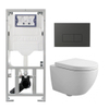 Pack WC QeramiQ Dely Swirl Compact - réservoir encastrable Geberit UP320 - avec bâti-support Burda - abattant 25 mm - plaque de commande en plastique anthracite mat - boutons rectangulaires - blanc brillant SW1592337