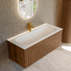 MONDIAZ KURVE 110cm Meuble salle de bain - couleur Walnut - 1 tiroir - vasque BIG MEDIUM centre - 1 trou de robinet - Talc SW1138275