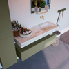 Mondiaz ALAN-DLUX Ensemble de meuble - 130cm - meuble Army mat - 2 tiroirs - Lavabo Cloud Frappe suspendu - vasque Droite - 0 trous de robinet SW805886