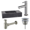 Fortifura Fuente Pack Lave-mains - 40x22x9cm - 1 trou de robinet - pierre naturelle - robinet Inox brossé - Noir SW1111552