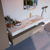 Mondiaz ALAN-DLUX Ensemble de meuble - 150cm - meuble Smoke mat - 2 tiroirs - Lavabo Cloud Frappe suspendu - vasque Droite - 1 trou de robinet SW804991