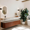 MONDIAZ THOR-DLUX Meuble de salle de bains - 200cm - arrondi gauche + droite - couleur Ruby - 2 tiroirs et 2 portes - Vasque suspendue CLOUD Gauche 1 trou de robinet - couleur Glace SW1466886