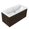 Saniclass Holz Frame Ensemble de meuble de salle de bains - 100x45x43.5cm - lavabo Bari en céramique blanc - 1 vasque - 1 trou de robinetterie - 1 tiroir - chêne charcoal mat (bois) SW1478756
