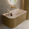 MONDIAZ KURVE-DLUX Meuble de salle de bains 85cm arrondi gauche couleur Dusk avec 1 tiroir et 1 porte. Lavabo CLOUD droit sans trou de robinet Meli. SW1431850