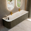 Mondiaz KURVE-DLUX Ensemble de meubles de salle de bains - 155x46x40cm - 2 tiroirs - 1 porte - lavabo solid surface - double / droite - 2 trous de robinet - Shadow SW1414091