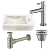 FortiFura Fuente Pack Lave-mains - 22x40x10cmcm - 1 trou de robinet - droite - marbre - robinet Inox - Blanc SW1111496