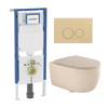 QeramiQ Dely Swirl Pack WC - 36,3x51,7cm - réservoir encastré Geberit UP720 Duofix Sigma - abattant mince - plaque de déclenchement beige - boutons ronds - beige SW1412315