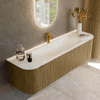 Mondiaz KURVE-DLUX Ensemble de meuble salle de bain - 160x46x40cm - 1 tiroir - 2 portes - lavabo en solid surface - milieu - 1 trou de robinet - Dusk SW1415162