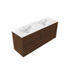 Saniclass Holz Frame Badkamermeubelset - 140x45x62cm - Vygo keramische wastafel wit - 2 wasbakken - 2 kraangaten - 4 lades - glans walnut pure (hout) SW1579934
