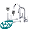 FugaFlow Eccelente Sobrado Kit robinet lavabo - pour double vasque - robinet haut - bec rotatif - bonde non-obturable - siphon design - Chrome brillant SW1124216