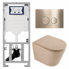 QeramiQ Dely Pack WC - 36,3x51,7cm - à fond creux - sans bride - réservoir encastré Geberit UP320 - abattant WC à fermeture douce - plaque de déclenchement en laiton brossé - boutons ronds - beige mat SW1242409