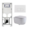 QeramiQ Dely Swirl Toiletset - 36.3x51.7cm - Geberit UP320 inbouwreservoir - met Burda frame - slimzitting - glans witte bedieningsplaat - rechthoekige knoppen - wit glans SW1126087