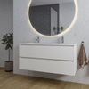 Saniclass Chaci Meuble de salle de bain - 120x46x55cm - lavabo en céramique blanc - 2 vasques ovales - 2 trous de robinet - 2 tiroirs - ronde miroir avec éclairage - blanc mat SW816300